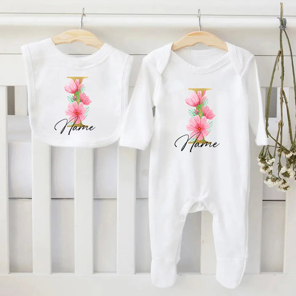 Personalized Baby Bib & Bodysuit 2pcs Infant Bibs and Romper Set Newborn Coming Home Hospital Outfit Sleepsuit Baby Shower Gifts