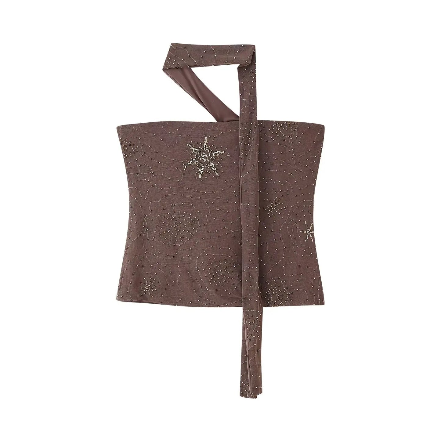 TRAFZA Sexy Chic Women Transparent Pants Sequins Straight Wide Leg Pants Fashion 2025 Spring Summer Holiday Party Trousers