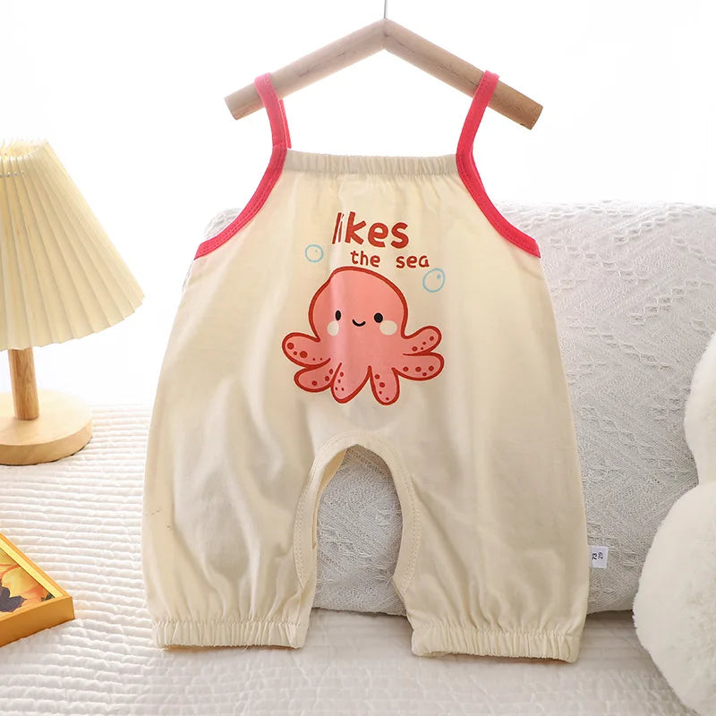 2024 New Summer Baby Boys' Thin Style Romper Pajamas Girls' Open Crotch Newborn Children's Jumpsuit Romper