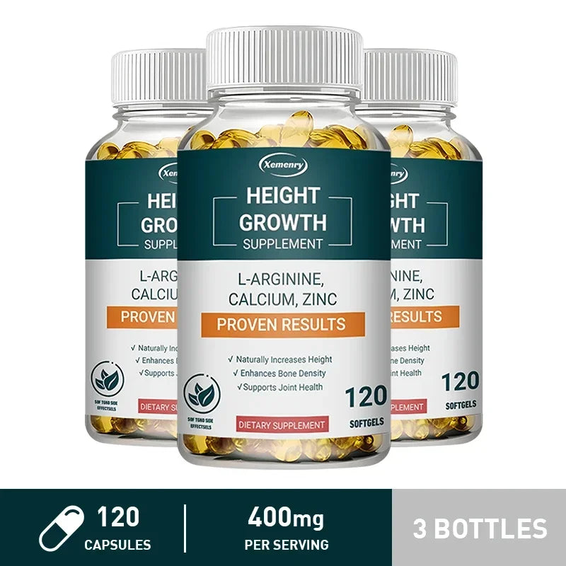 Height Gaining Supplement - Calcium L-Arginine Vitamin D3 Zinc Supplement - Promotes Bone Growth - Helps Natural Height Growth