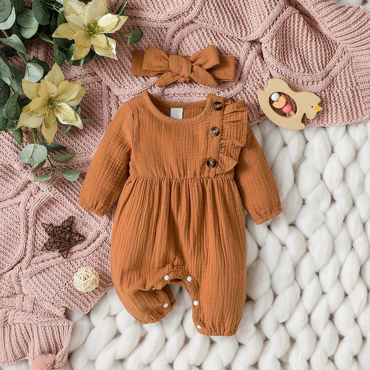 Girls Soild Cotton Long Sleeve With Button Baby Summer&Spring Streetwear Bodysuit