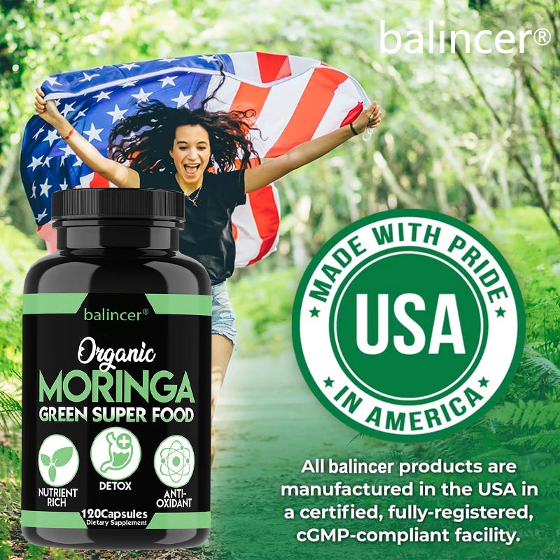 Organic Moringa Supplement - 500 mg, Antioxidant, Nutrient Rich, Supports Improved Immune System, Helps Fight Fatigue,