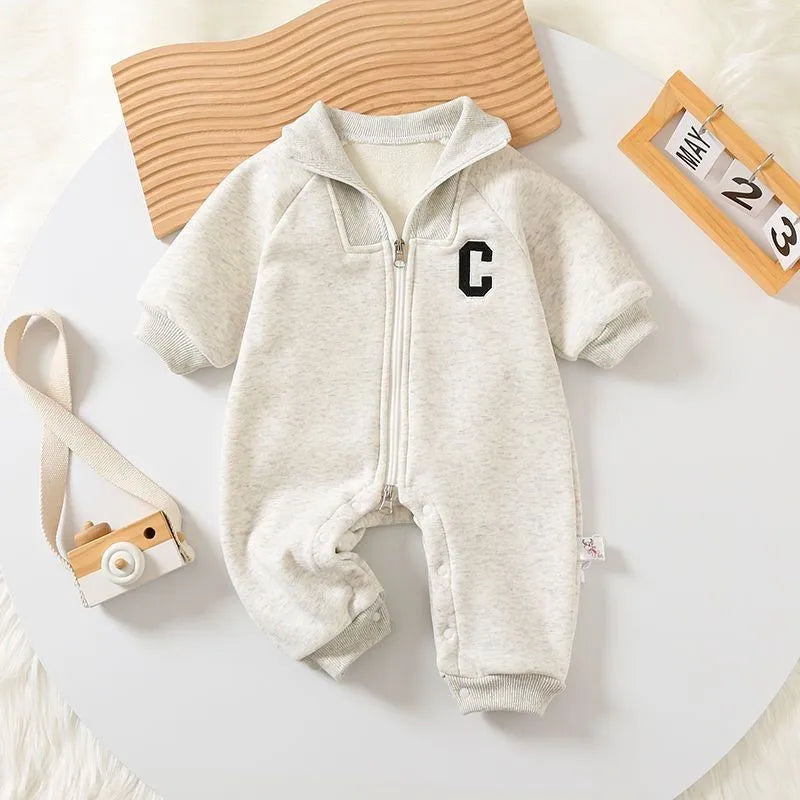 Autumn Winter Baby Rompers - Thick Fur Lining, Toddler Boys Jumpsuits, Warm Outfit