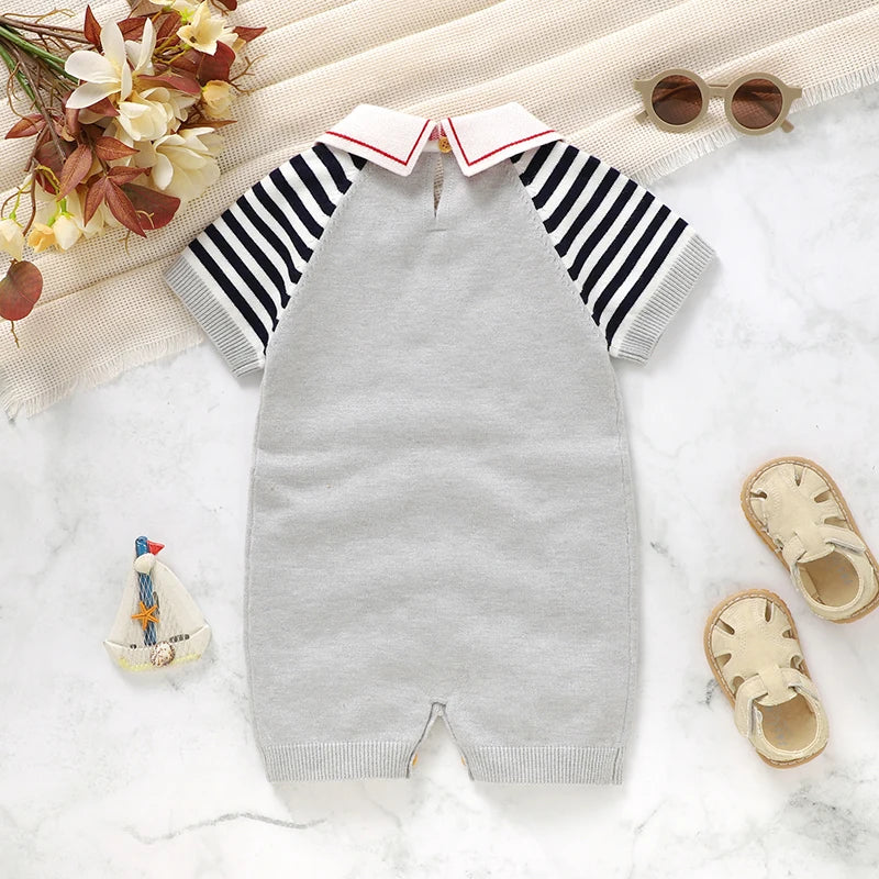 Boy Baby Rompers Knit Infant Jumpsuit Short Sleeve Summer Newborn Kid  Clothing 0-18M Overalls Fashion Turn-down Collar Playsuit