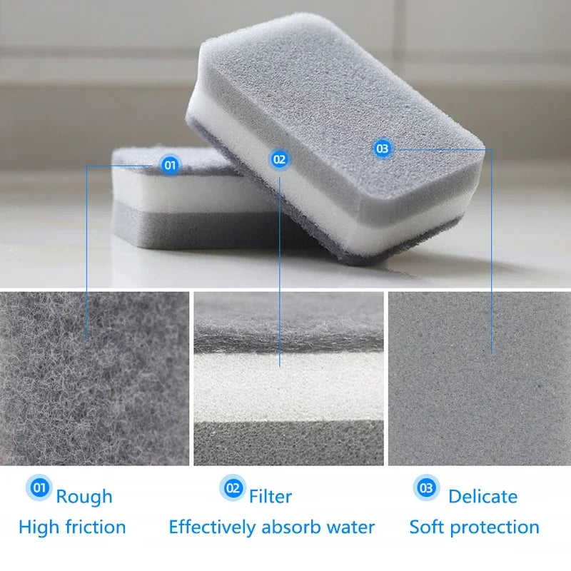 5 Pcs Home Double-sided Sponge Wipe Gray Dirt-resistant Scouring Pad Kitchen Stain Sponge Wipe Professional Cleaning Supplies
