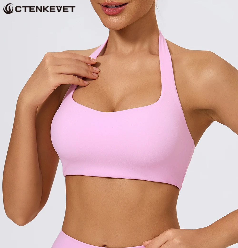 Ctenkevet New Women Gym Sports Bra Female Push Up Workout Yoga Underwear Breathable Soften Crop Top Female Backless Fitness Bras