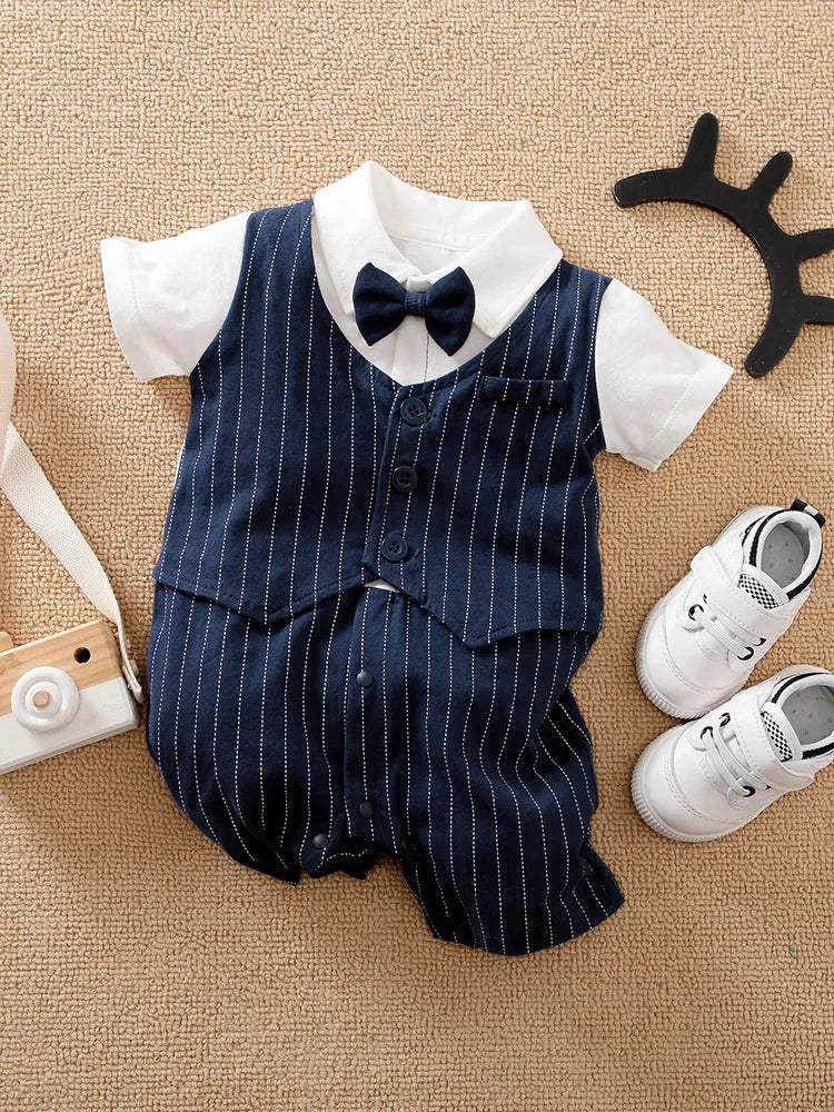 Newborn Clothing Handsome Gentleman Party Dress CottonComfortable AndSoft Summer Boys And Girls 0-18m Short Sleeve Baby Bodysuit