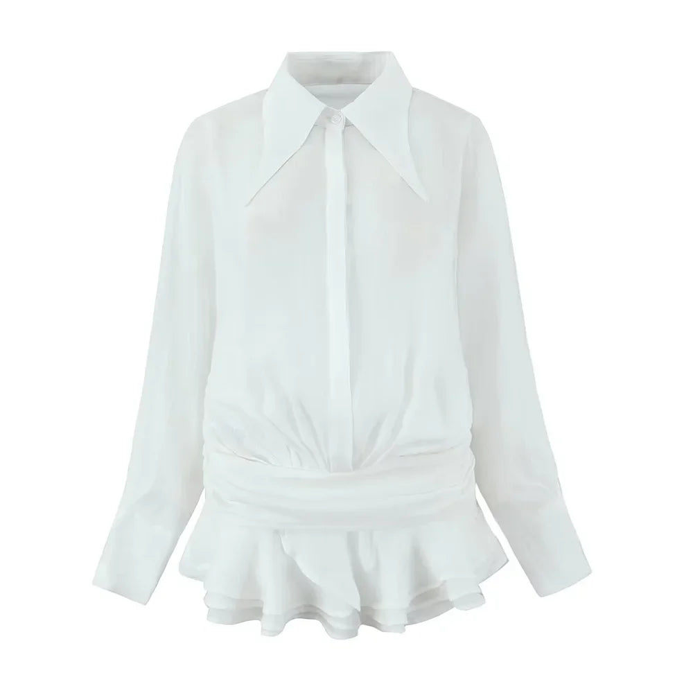Autumn New Product Women's Fashion Style Slimming Collar Long Sleeve Shirt Decoration Short Dress