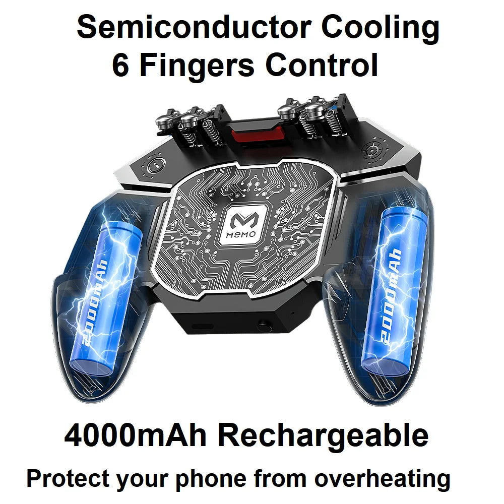 MEMO Semi-conductor Cooling Mobile Game Handle 6-Finger Controller DL88 DL100 Rechargeable Cooling Game Pad for PUBG