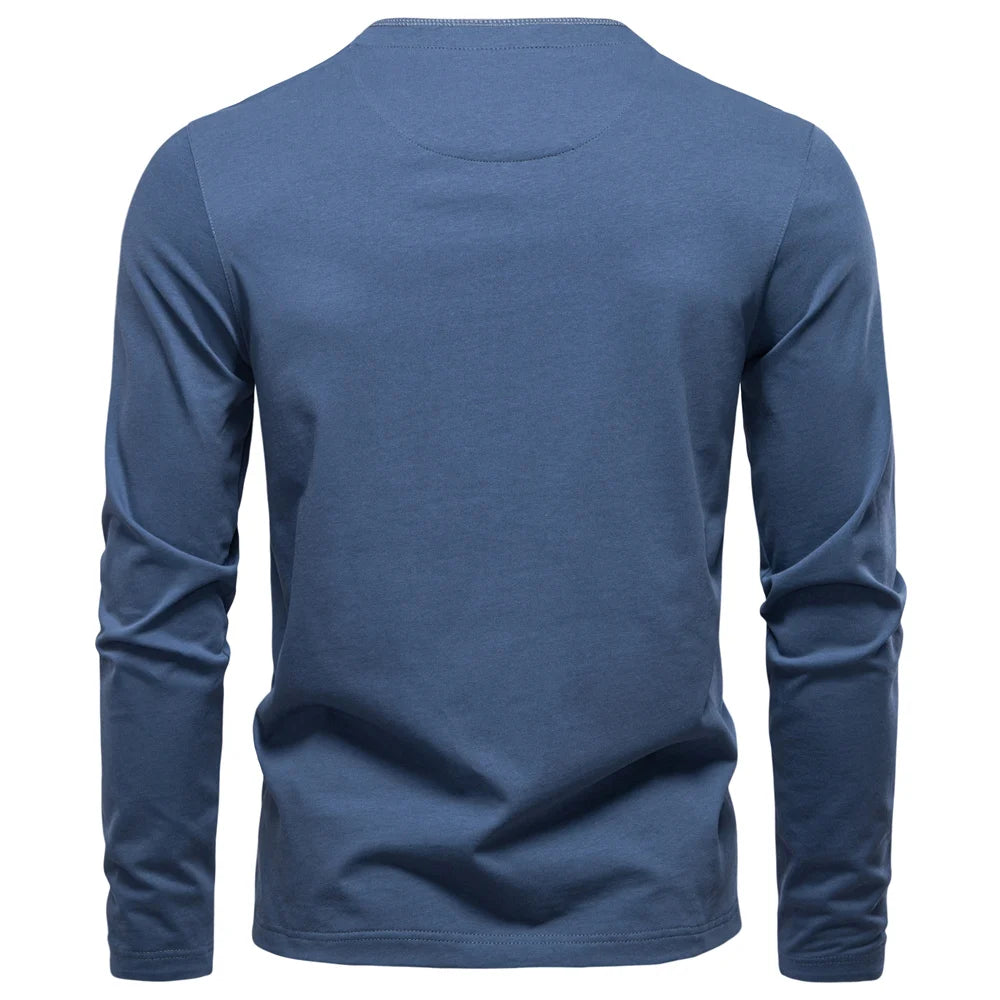 AIOPESON Men's Long SleeveT-shirt Fashion HIgh Quality Cotton t shirt for man button collar basic tshirt