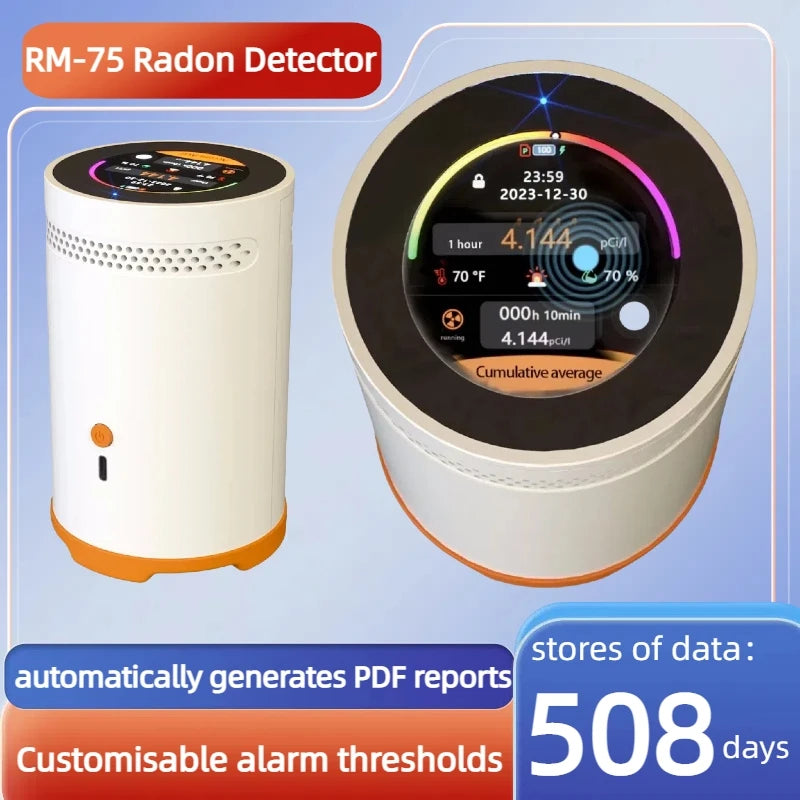 RM-75 Professional Continuous Radon Monitor Detector with Real-Time Data, Touch Screen Display, IP6X Waterproof & Alarm for Home