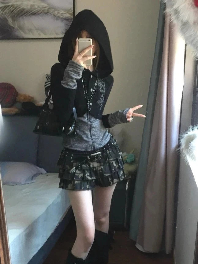 Vintage Sweatshirts 2025 Women's Clothes White Print Tunic Hooded Y2k Coat Streetwear Fashion Casual Hoodies Tops Ropa Mujer